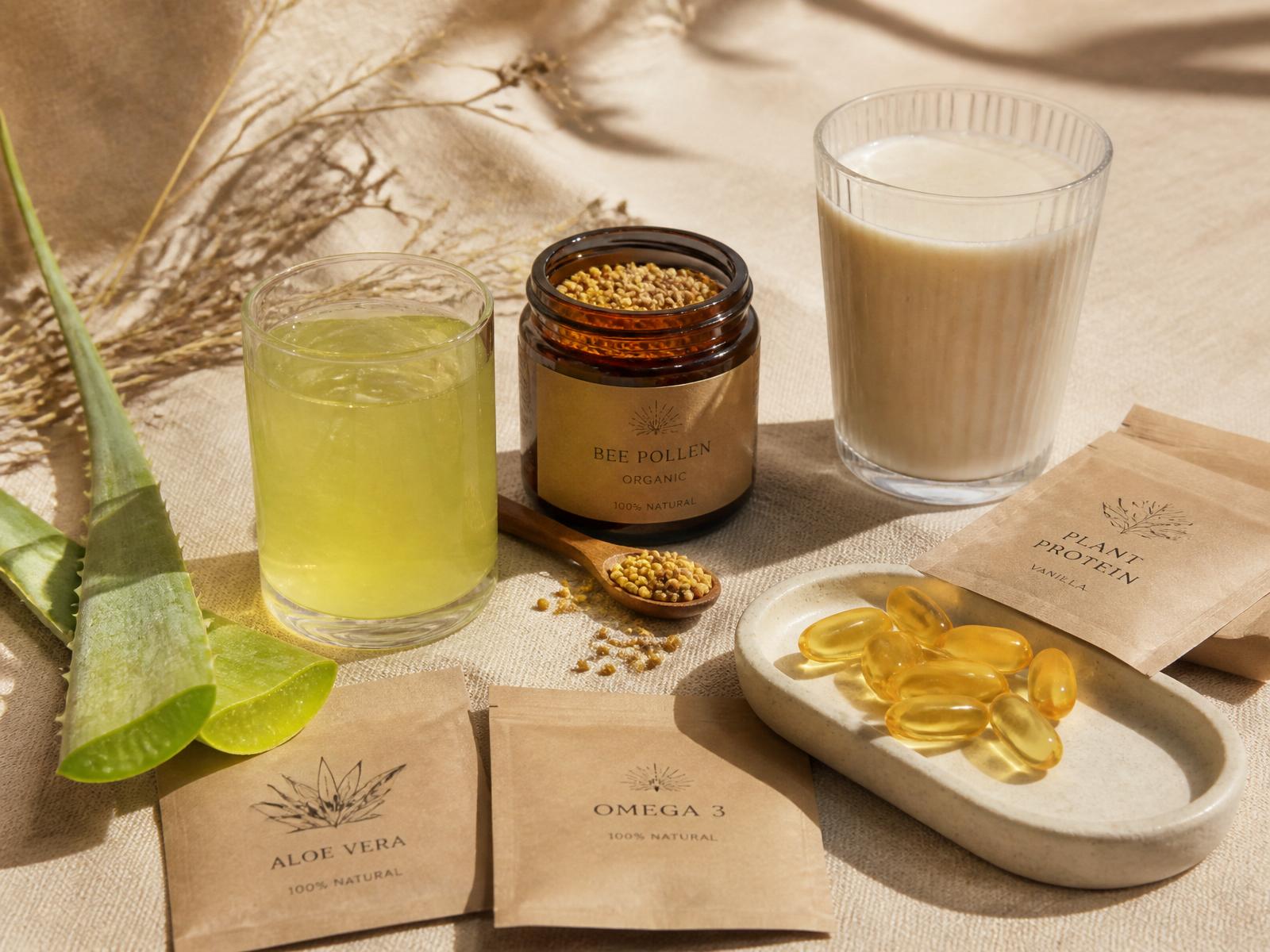 The complete Malaysian Clean-9 kit arranged on beige linen with fresh aloe leaves